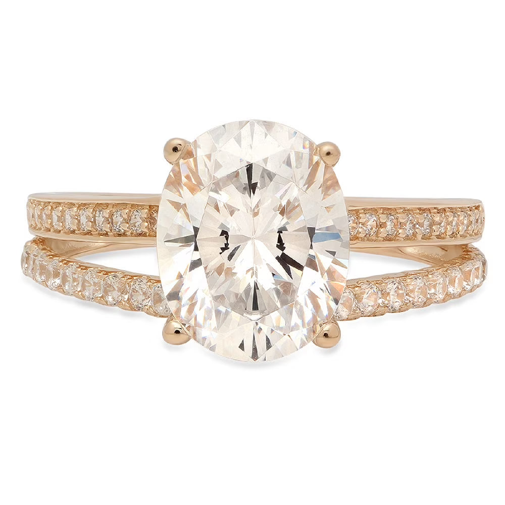 Oval Cut Genuine Cultured Diamond 18K Yellow Gold Engagement Ring size 8 F3027