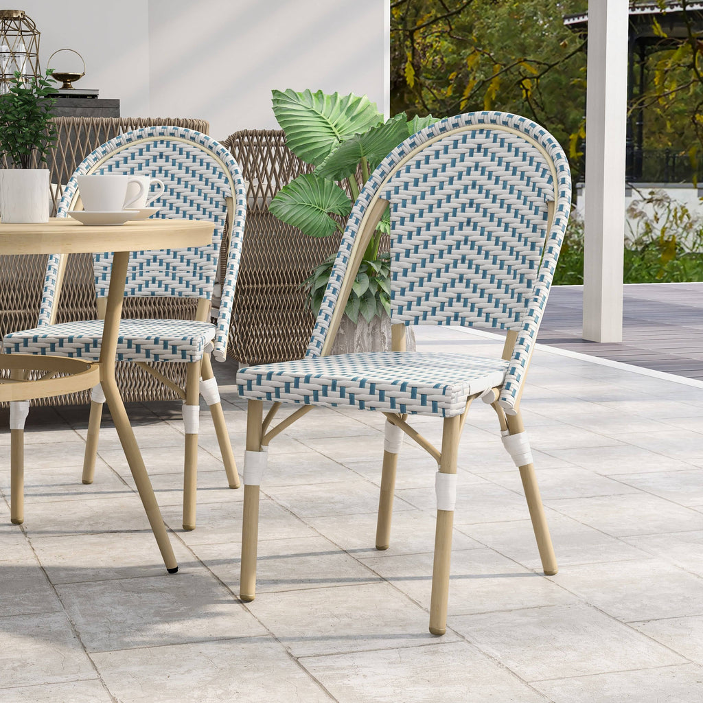 Natural Tone Patio Bistro Chairs (Set of 2) - Blue & White R16327