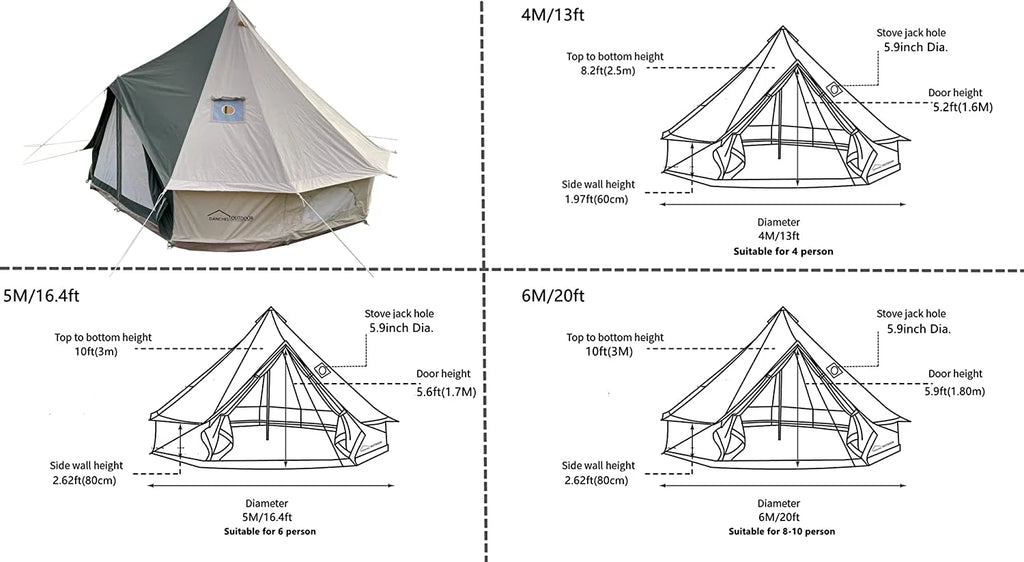 Green Canvas Bell Tent 4 Person 13.2ft Diameter O667