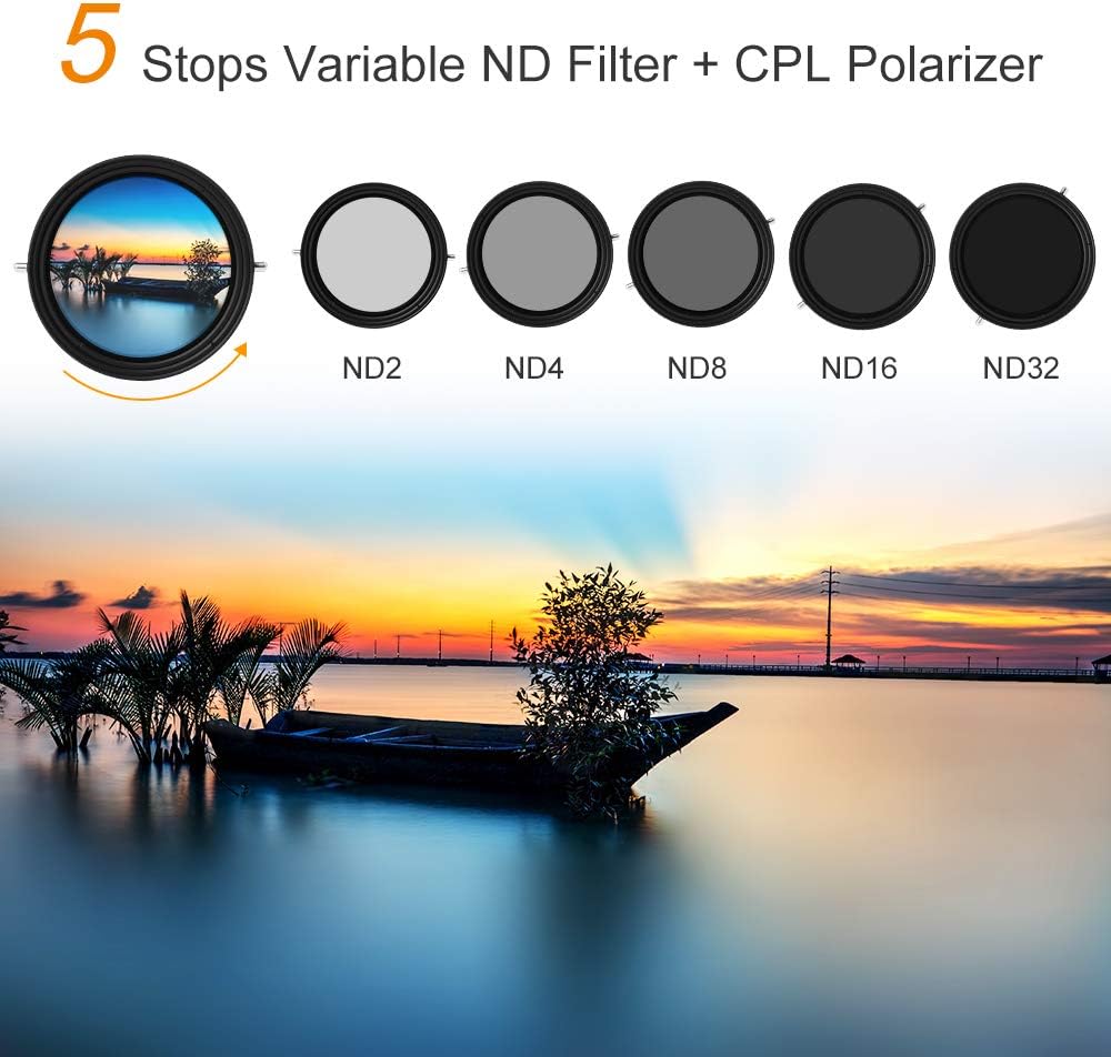 49mm Variable Fader ND2-ND32 ND Filter and CPL Circular Polarizing Filter 2 in 1 Pack of 2 S555