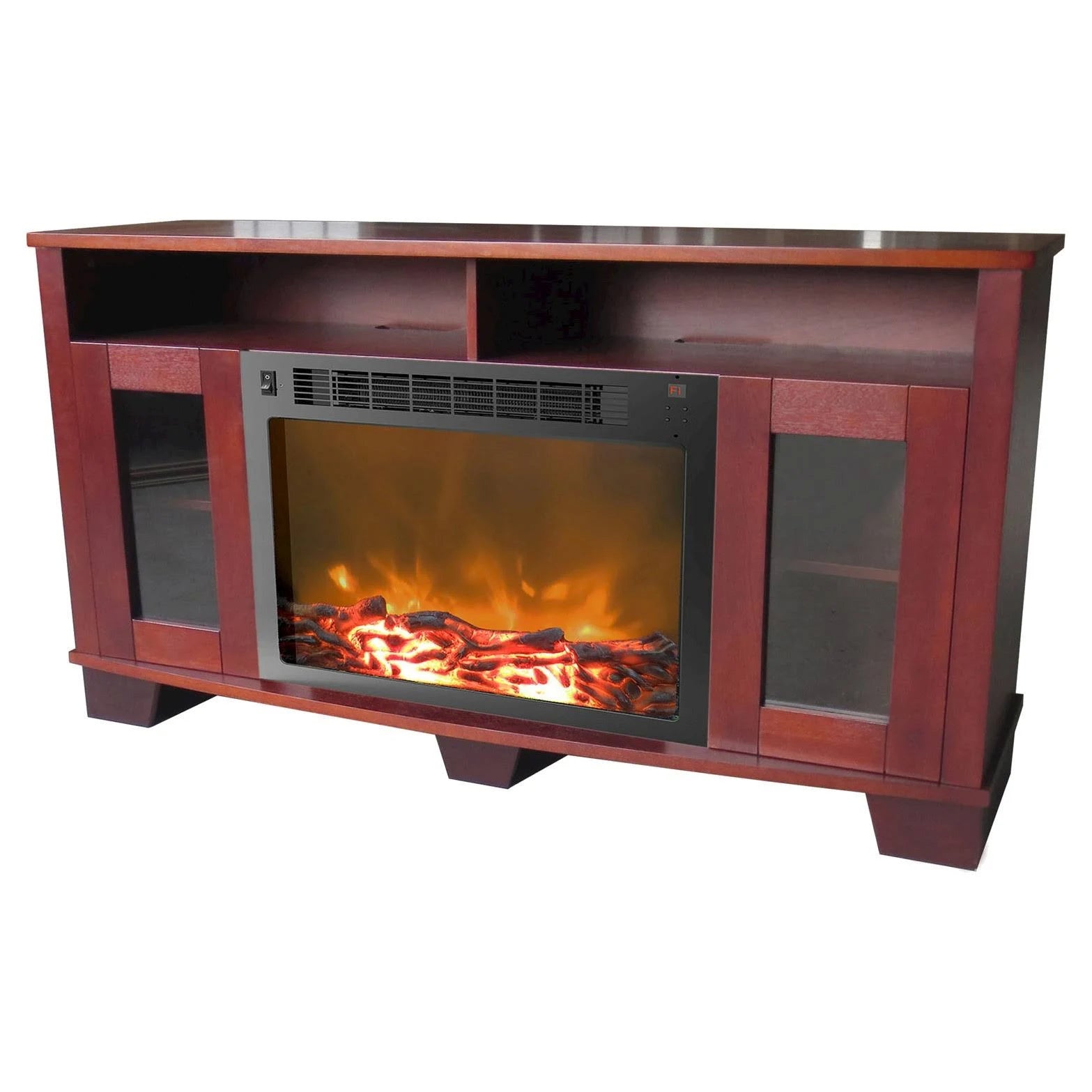 Mahogany Fireplace Mantel with Electronic Fireplace Insert F71557