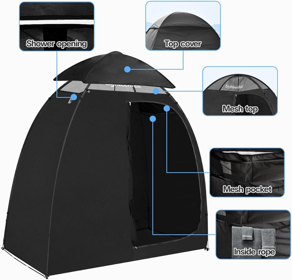 Camping Shower Tent Changing Room with Fixed Floor 2 Rooms and Doors Pop Up Privacy Shelter with Carry Bag 83"x43"x80" T820805