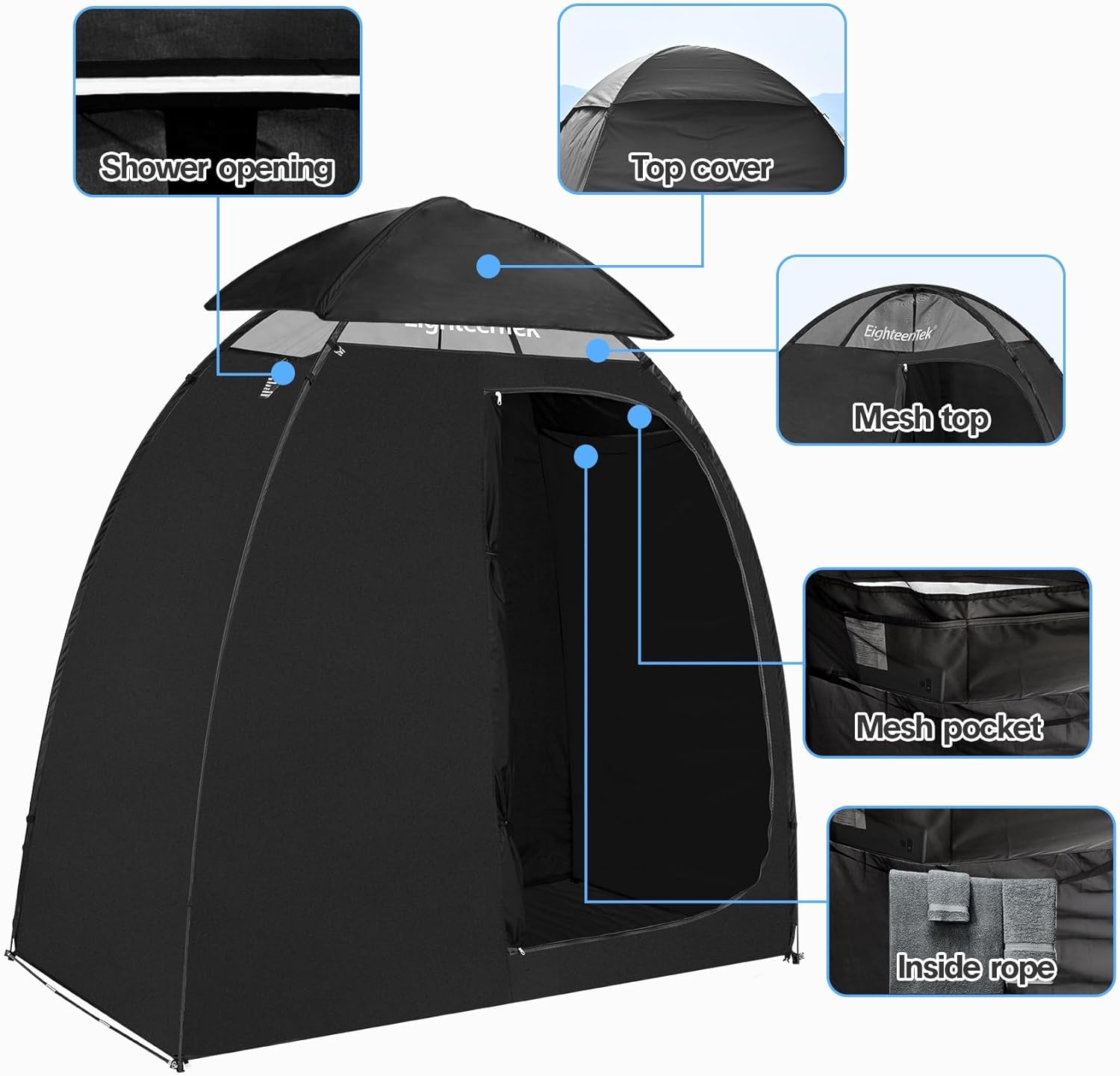 Camping Shower Tent Changing Room with Fixed Floor 2 Rooms and Doors Pop Up Privacy Shelter with Carry Bag 83"x43"x80" T820805