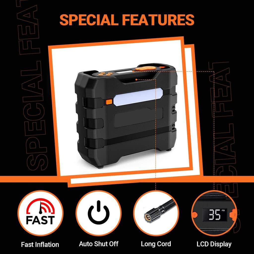 Orange 2Pcs Portable Car Tire Inflator Air Compressor J575688