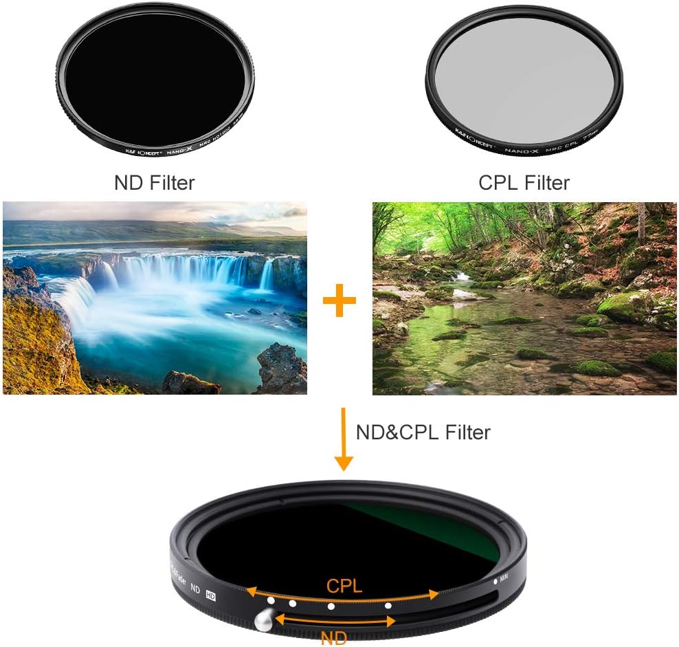 49mm Variable Fader ND2-ND32 ND Filter and CPL Circular Polarizing Filter 2 in 1 Pack of 2 S555