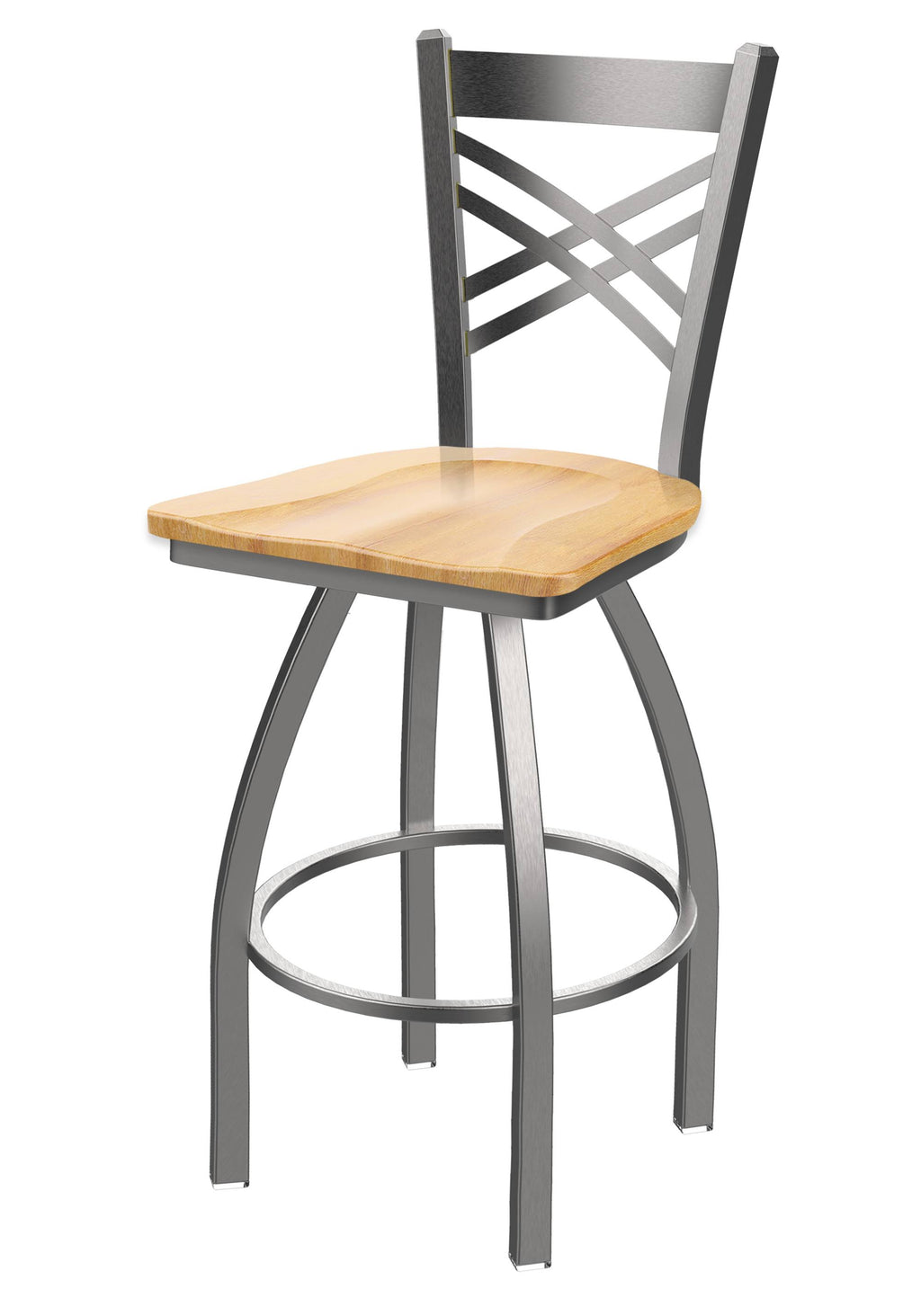 30x22 Swivel Bar Stool with Stainless Finish and Natural Maple Seat P243