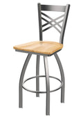30x22 Swivel Bar Stool with Stainless Finish and Natural Maple Seat P243