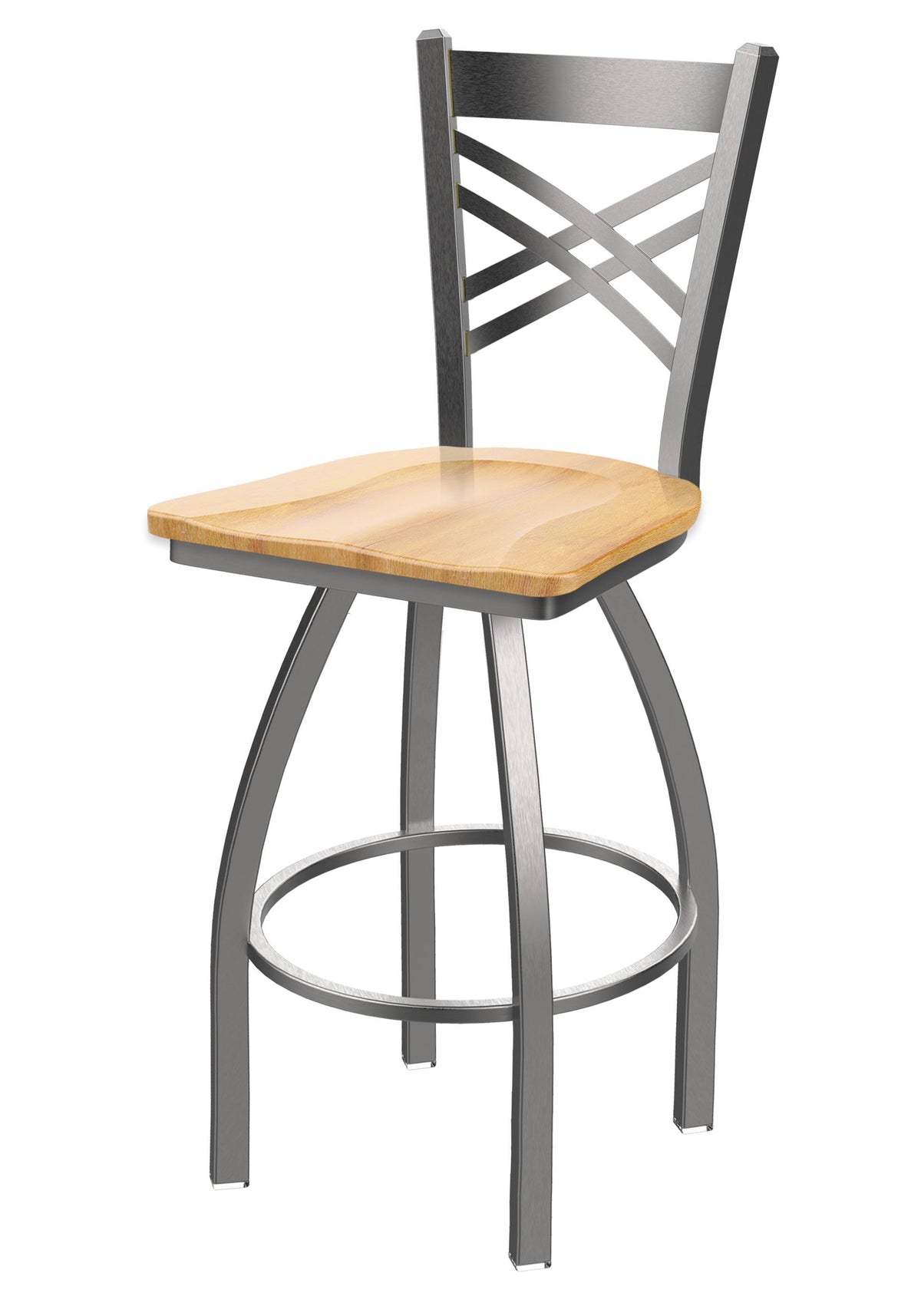 30x22 Swivel Bar Stool with Stainless Finish and Natural Maple Seat P243