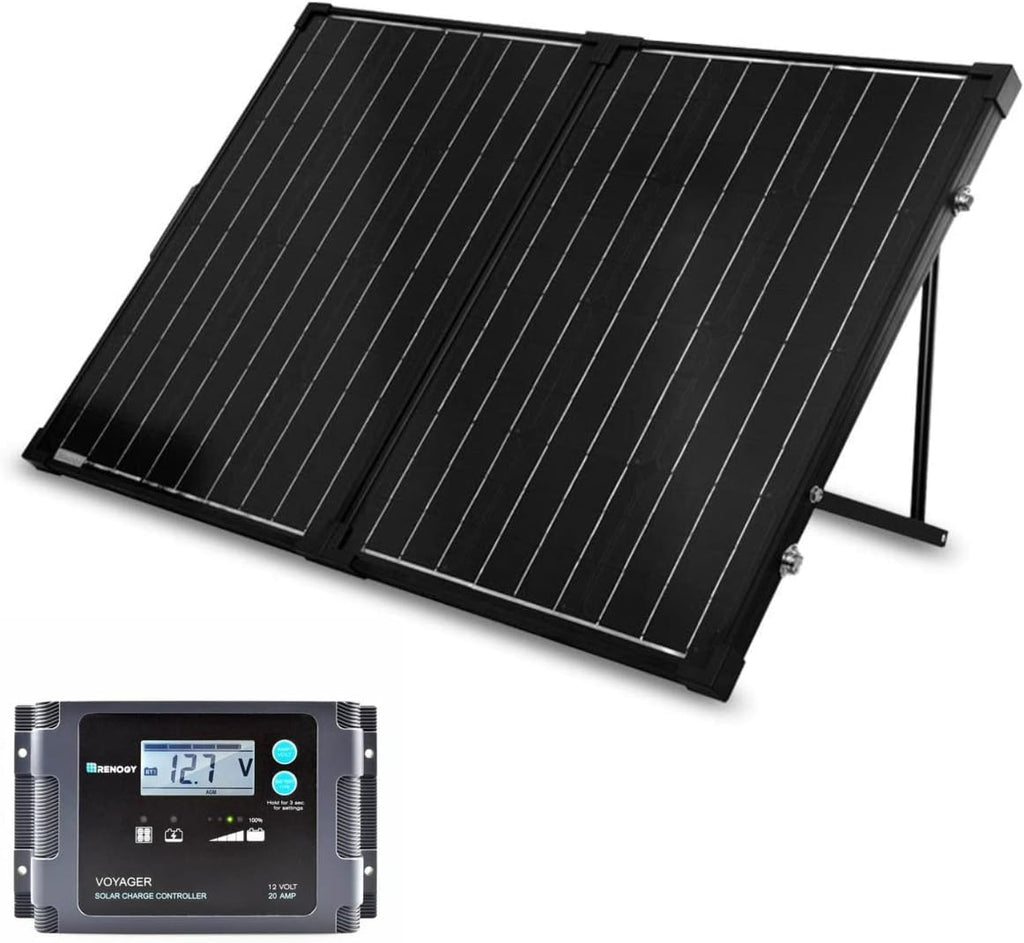 100 Watt 12 Volt Monocrystalline Portable Foldable Solar Panel Suitcase with Waterproof 20A Charger Controller R5515