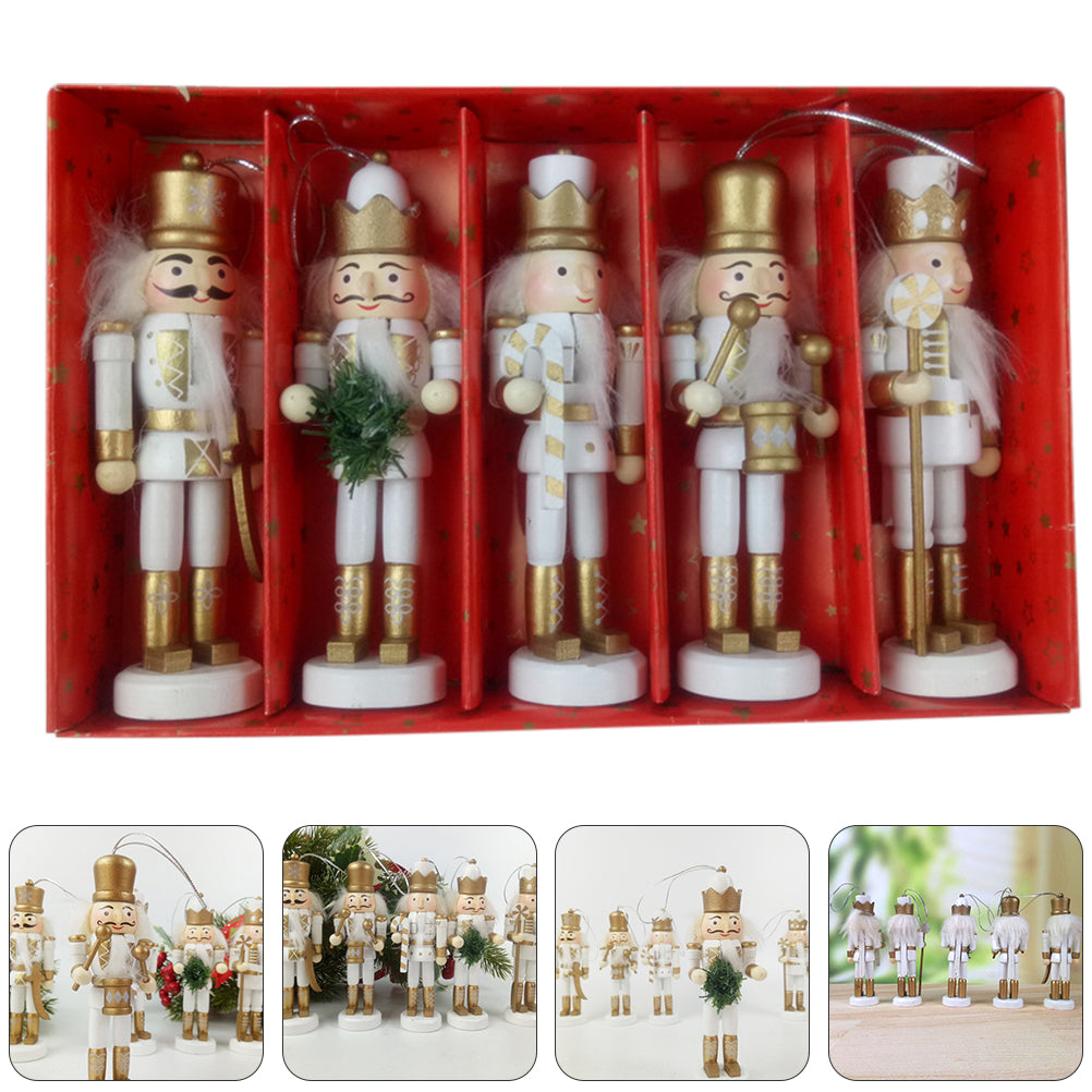 5pcs Christmas Wooden Nutcracker Doll Pendant Hanging Ornament R718403