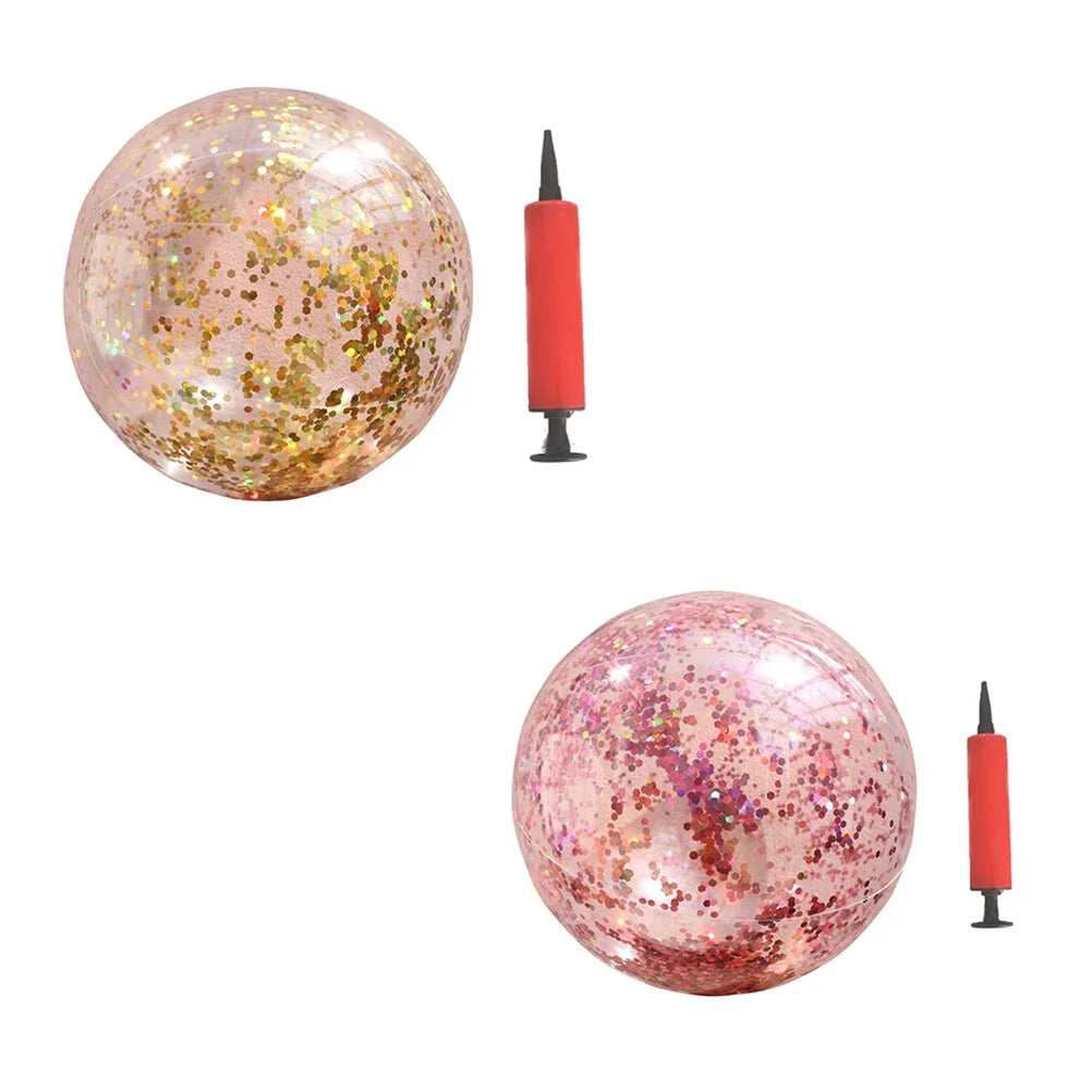 2pcs Glitter Sequin Beach Balls Inflatable Ball Toys with Pumps R947