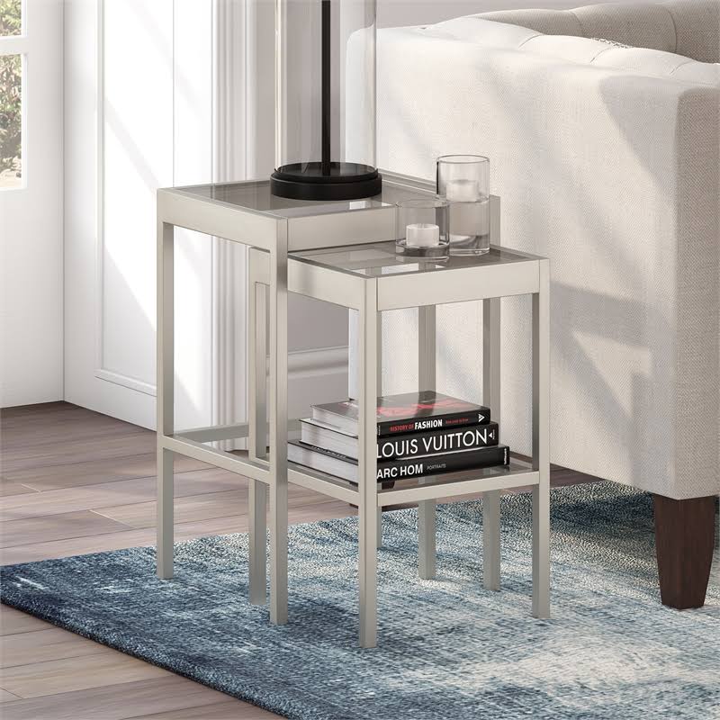 Modern Satin Nickel and Gray Nested Side Tables G255