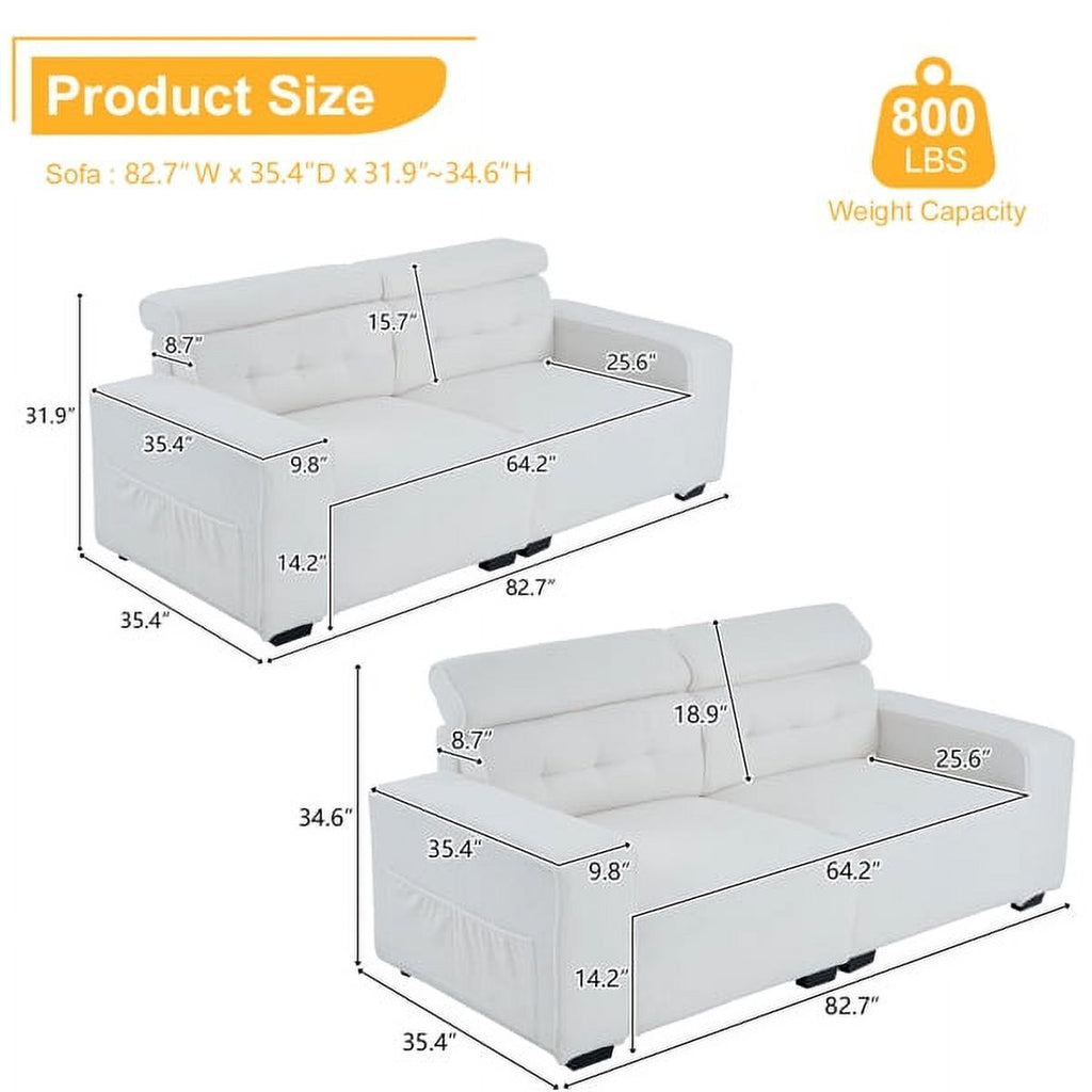 Off-White Teddy Velvet 2-Seat Sofa Bed with Detachable Armrests D263660