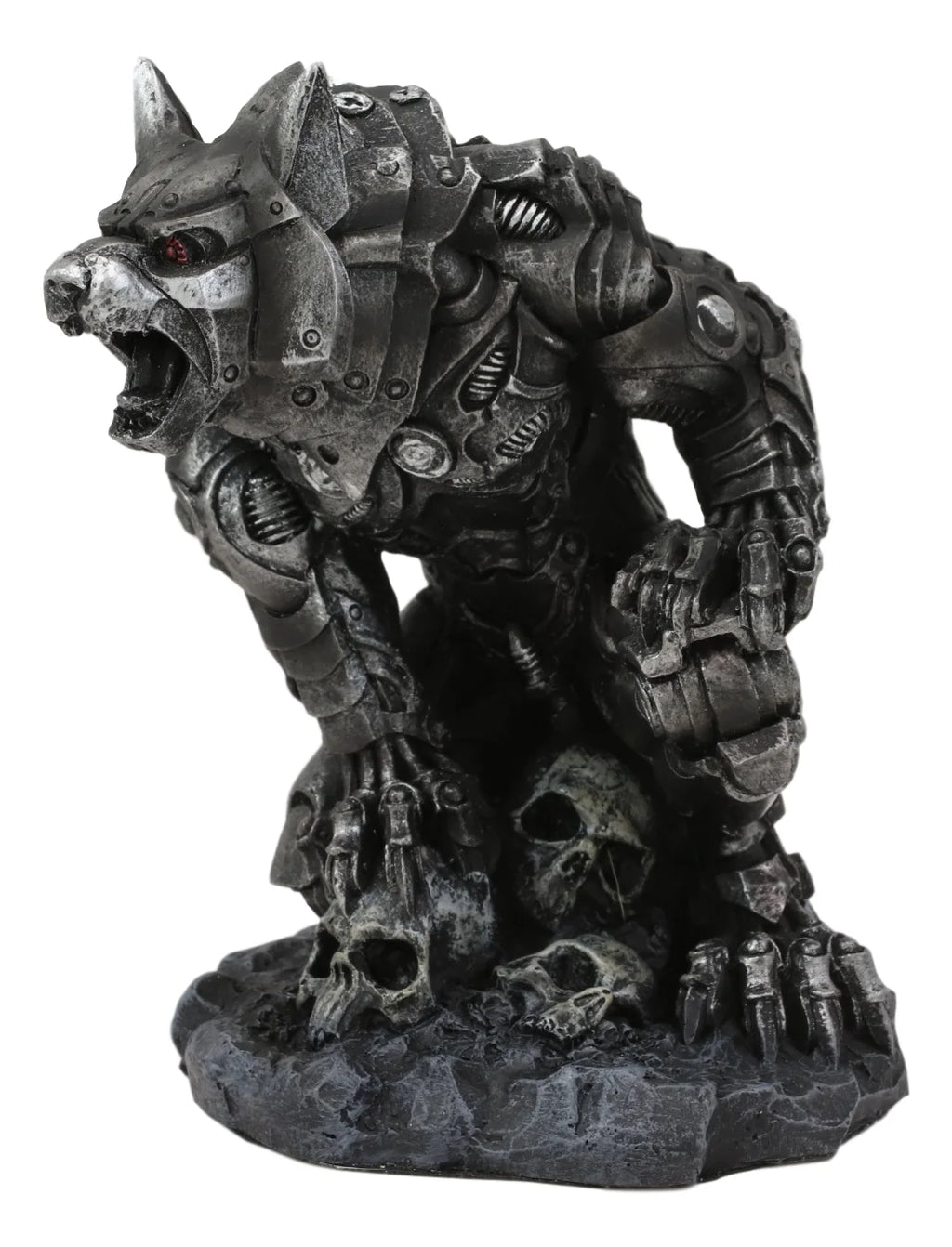 Steampunk Robotic Werewolf Crushing Skull Statue Figurine U179