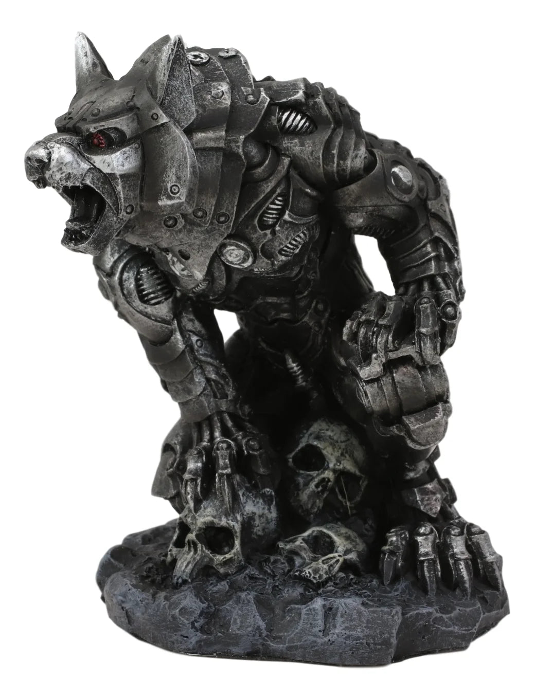 Steampunk Robotic Werewolf Crushing Skull Statue Figurine U179