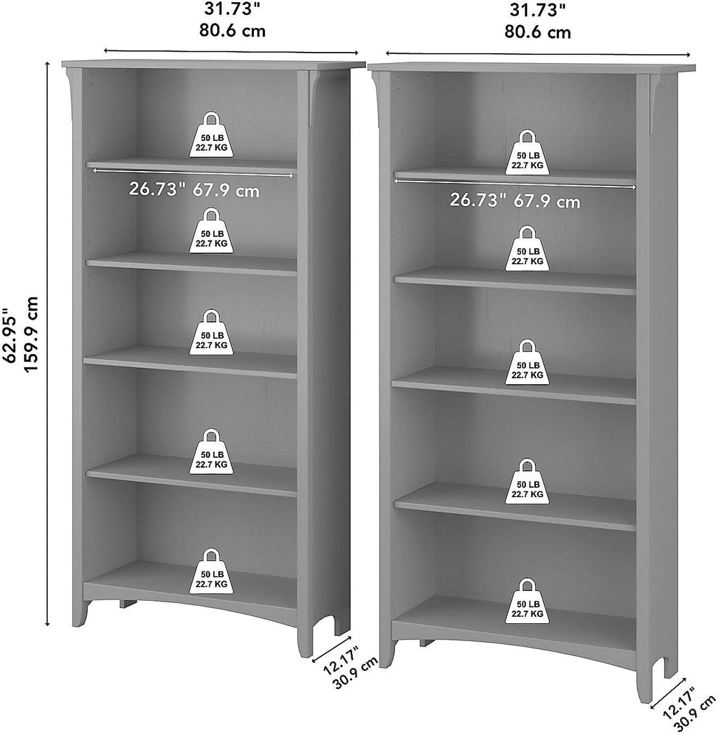 5 Shelf Bookcase Set of 2, Cape Cod Gray Y56864