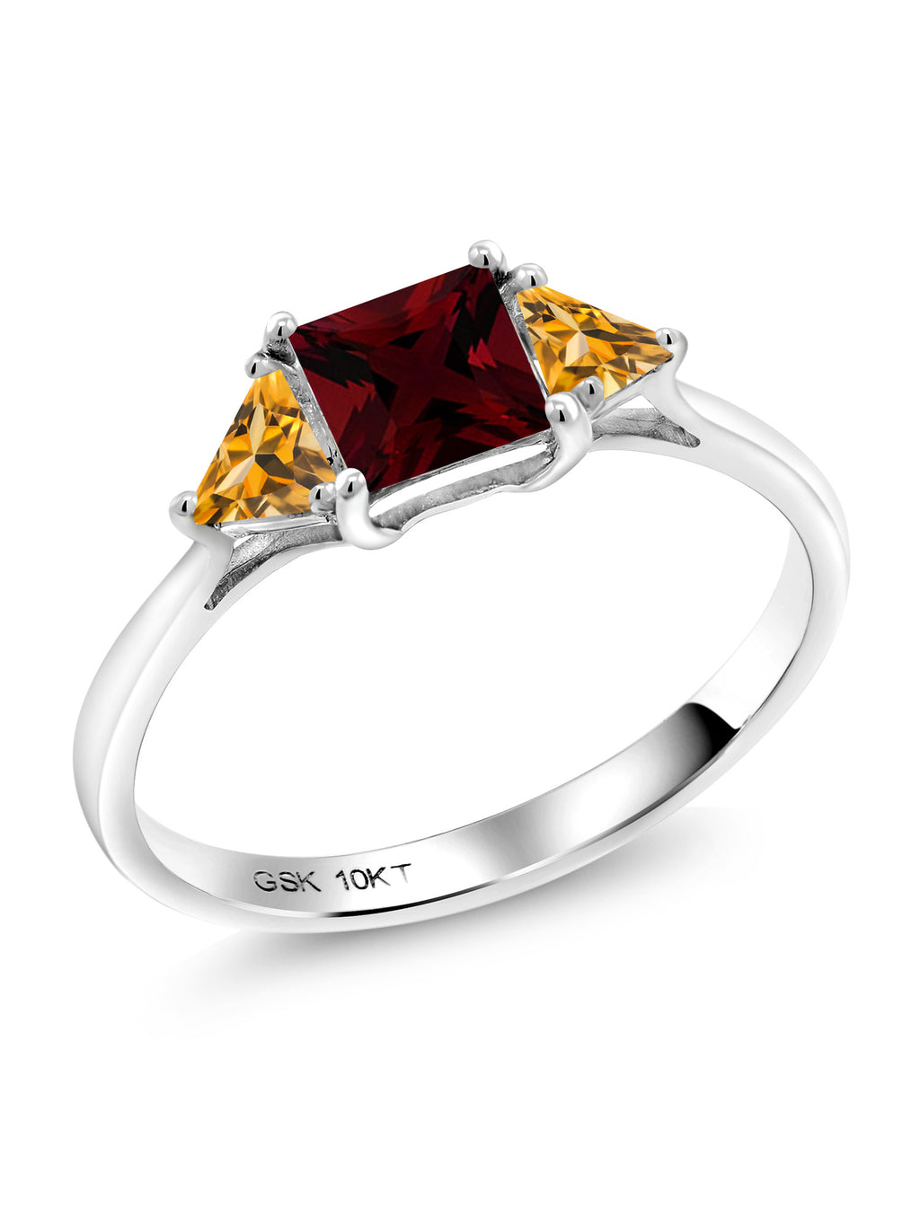 10K White Gold Red Garnet and Yellow Citrine 3 Stone Engagement Ring O191