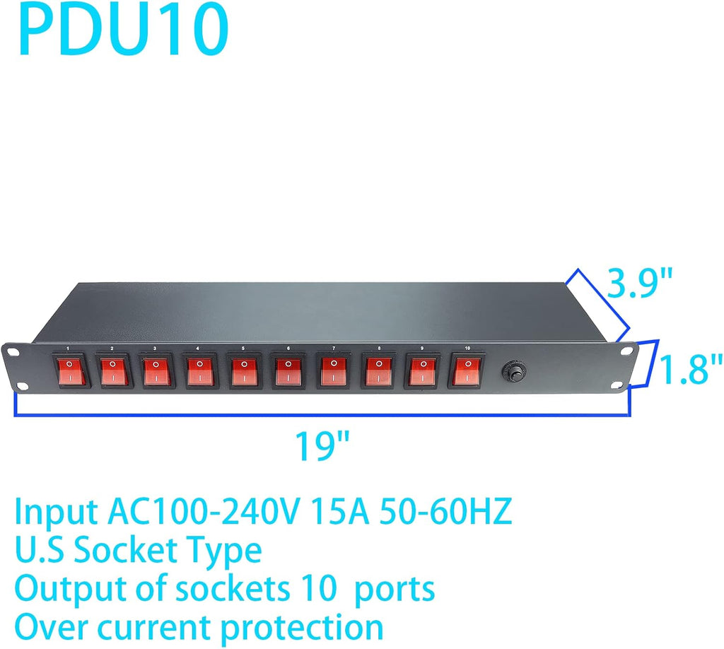 10 Outlet 1U Full Metal PDU Power Strip with Rackmount, Pack of 2 L411339