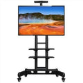 Black Mobile TV Cart with Lockable Wheels 3 Tier Shelves C4934