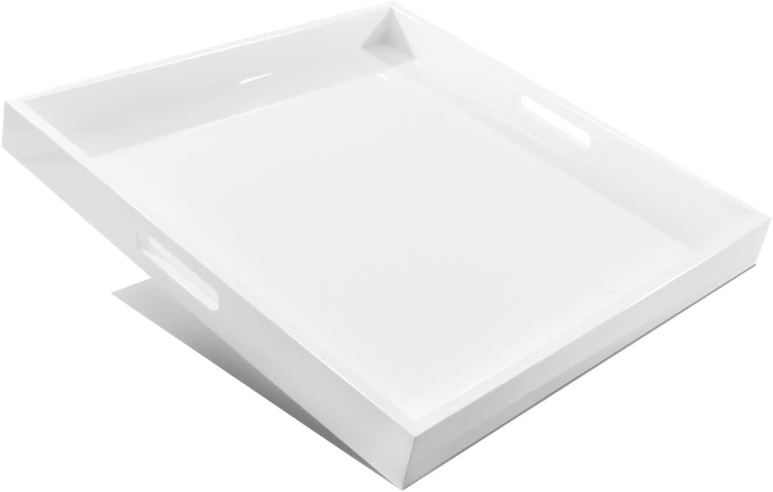 Glossy White Wooden Serving Tray with Handles H293