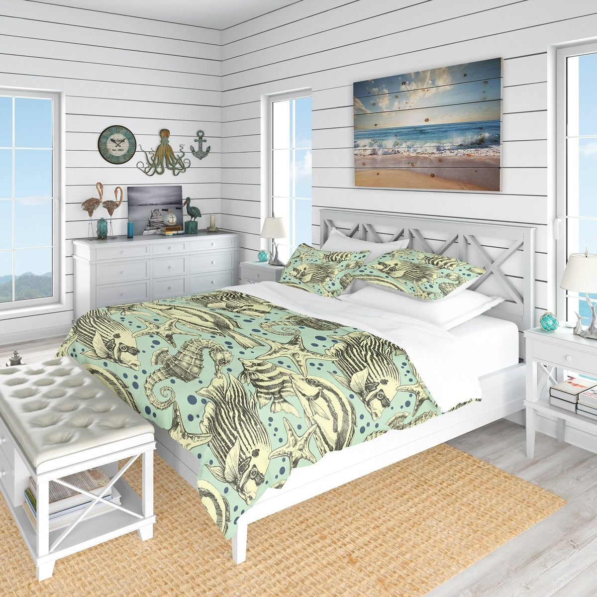 Twin Coastal Bedding Set with Duvet Cover and Sham S9485