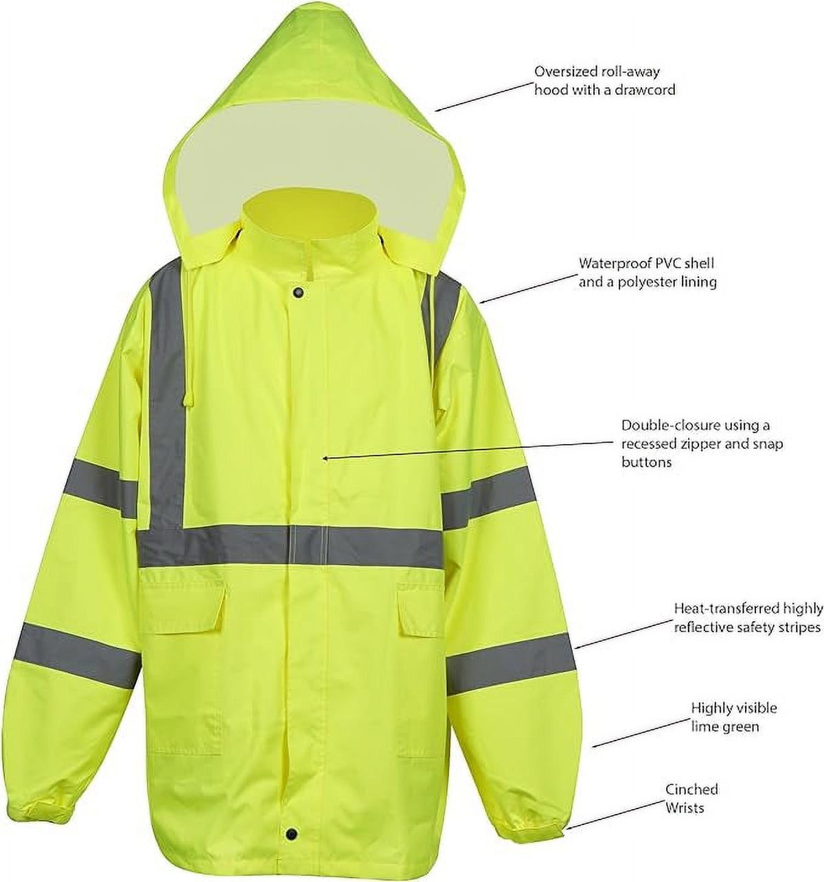 OrangeGear™ Hooded Class 3 Men’s Medium Long Sleeve PVC Lime Waterproof Rain Jacket O112624