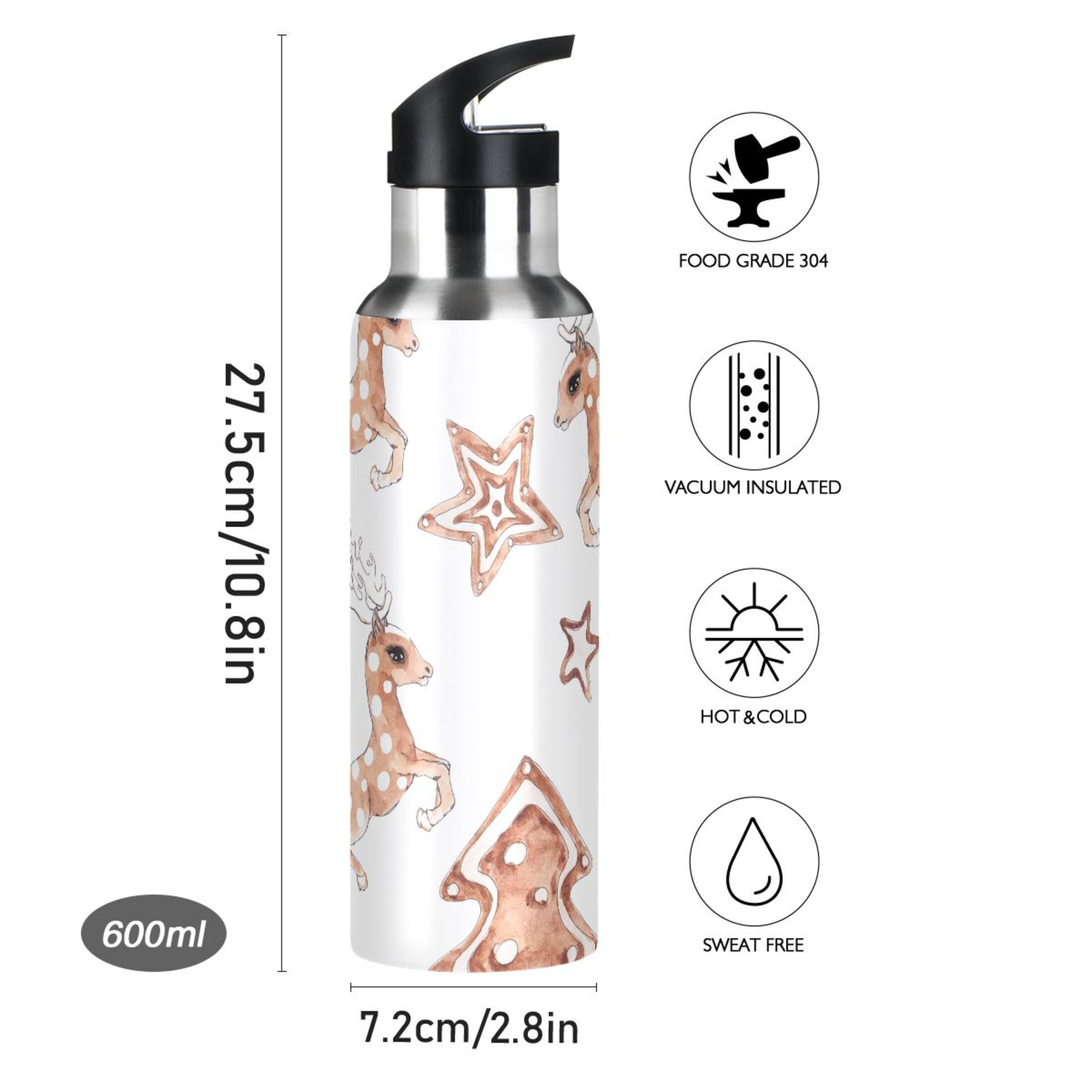 Stainless Steel Insulated Thermos Flask with Straw Lid Q29644
