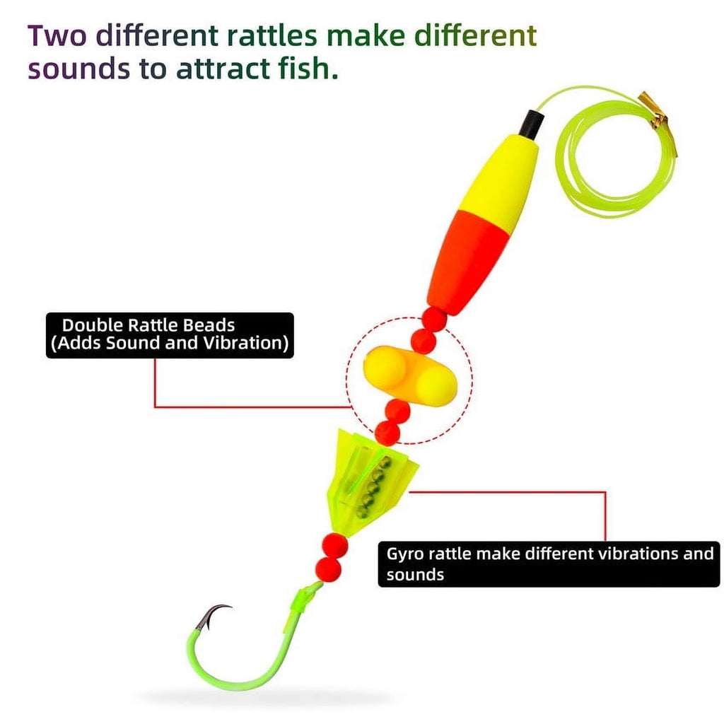 5pcs Catfish Rigs Fishing Tackle with Floats, Rattler Beads, Snap Hooks P866