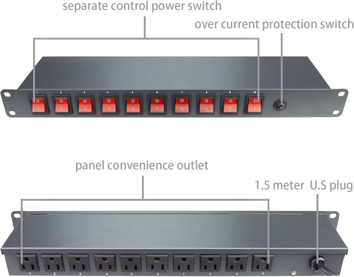 10 Outlet 1U Full Metal PDU Power Strip with Rackmount, Pack of 2 L411339