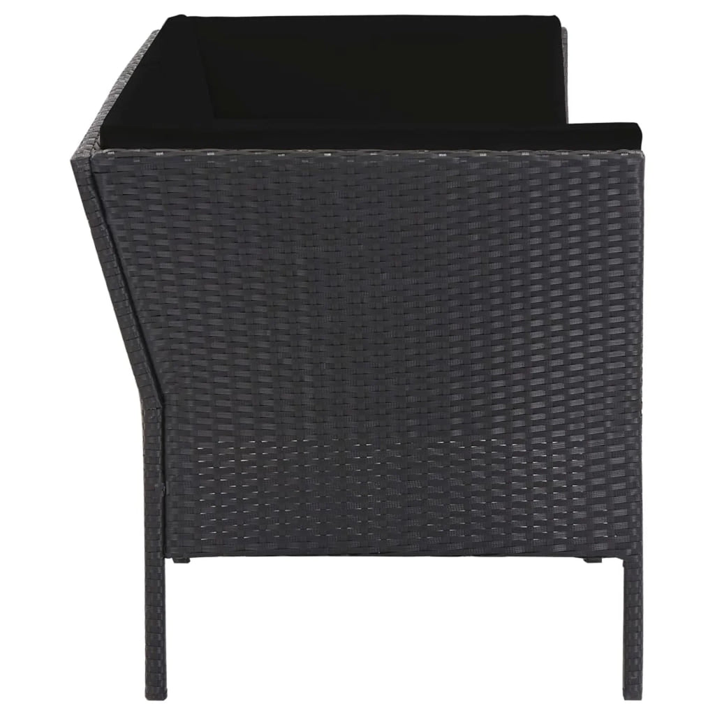 6 Piece Outdoor Conversation Set with 2 Corner 2 Middle Sofas Coffee Table Ottoman Black Poly Rattan Patio Sectional Set A66328