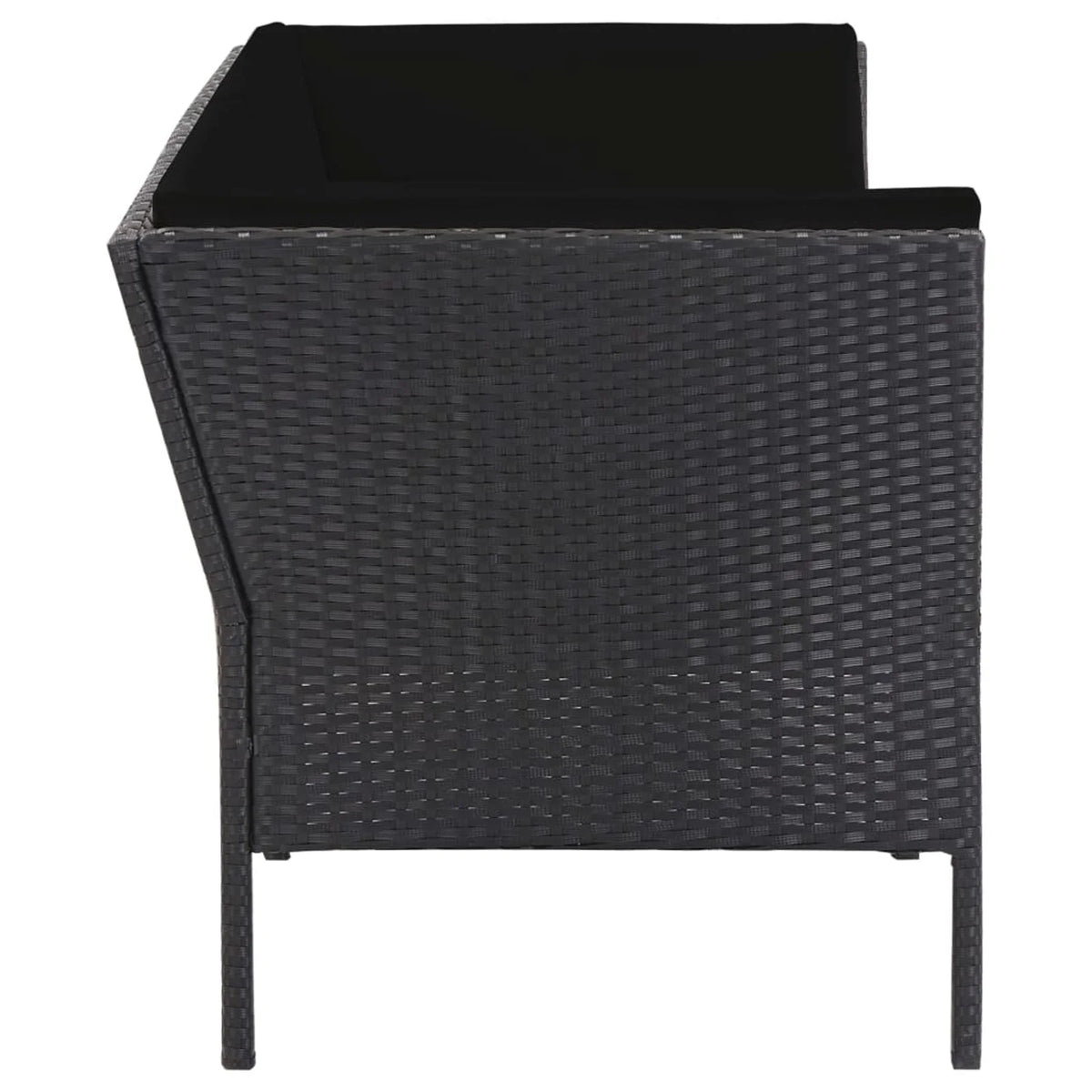 6 Piece Outdoor Conversation Set with 2 Corner 2 Middle Sofas Coffee Table Ottoman Black Poly Rattan Patio Sectional Set A66328