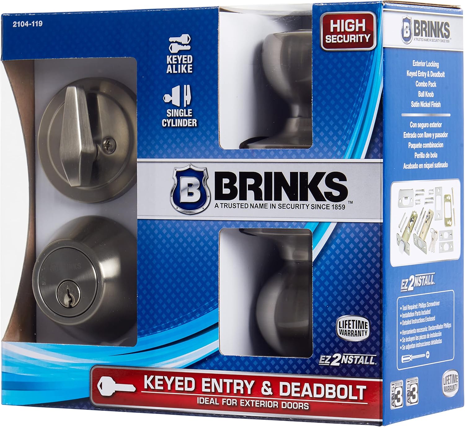 Satin Nickel Keyed Entry Door Knob and Deadbolt Set, Pack of 2 Q957