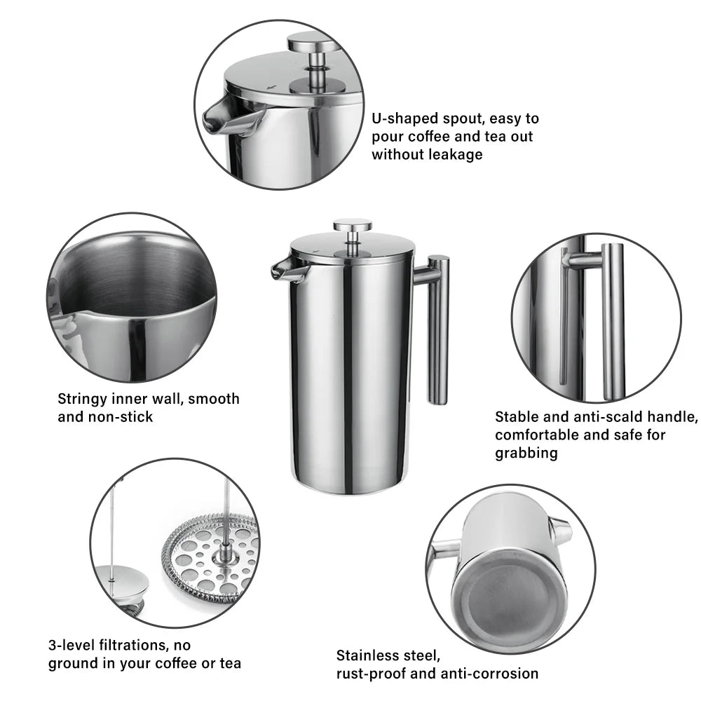 800ml Stainless Steel Coffee Press with 3 Filters A109365