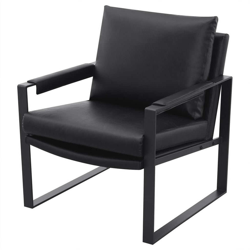 Black Faux Leather Accent Chair with Track Arms Q734800