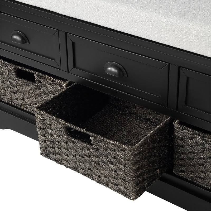 White Wood Storage Bench with 3 Drawers and 3 Baskets T590985