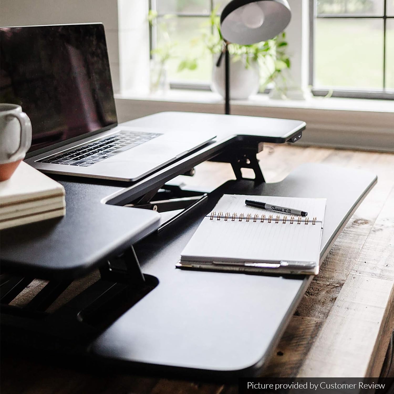 Motorized Standing Desk Converter 36" Wide Electric Stand up Desk Riser Black Height Adjustable Desk A140