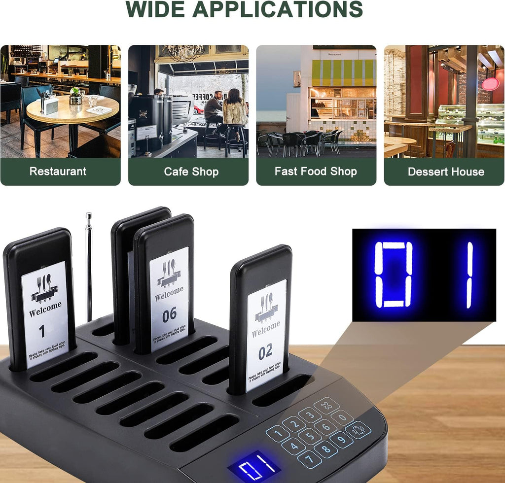 12 PCS Wireless Restaurant Paging System Buzzer with Coaster Pagers A6645