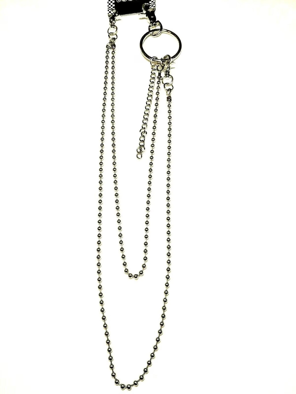 Silver Ball Bead Triple Chain Link Biker Hoop Trucker Key Chain H57629