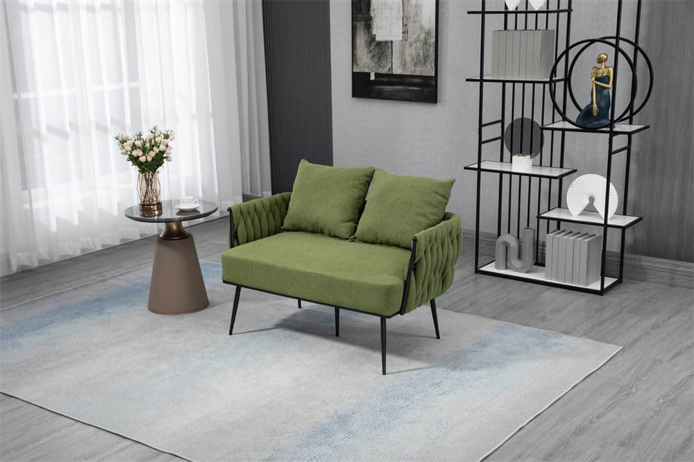 Green Velvet Tufted Armchair with Metal Legs and 2 Couch Pillows P34008