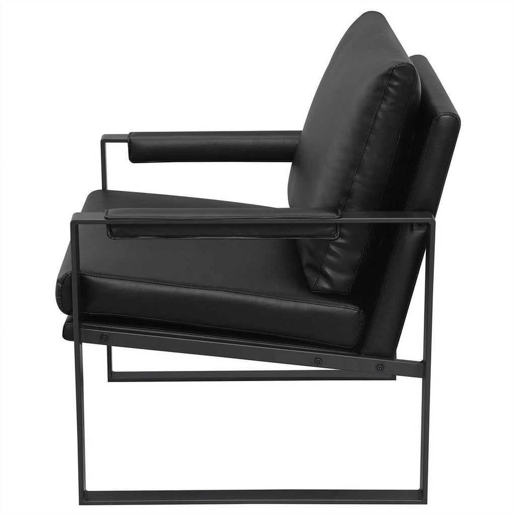 Black Faux Leather Accent Chair with Track Arms Q734800