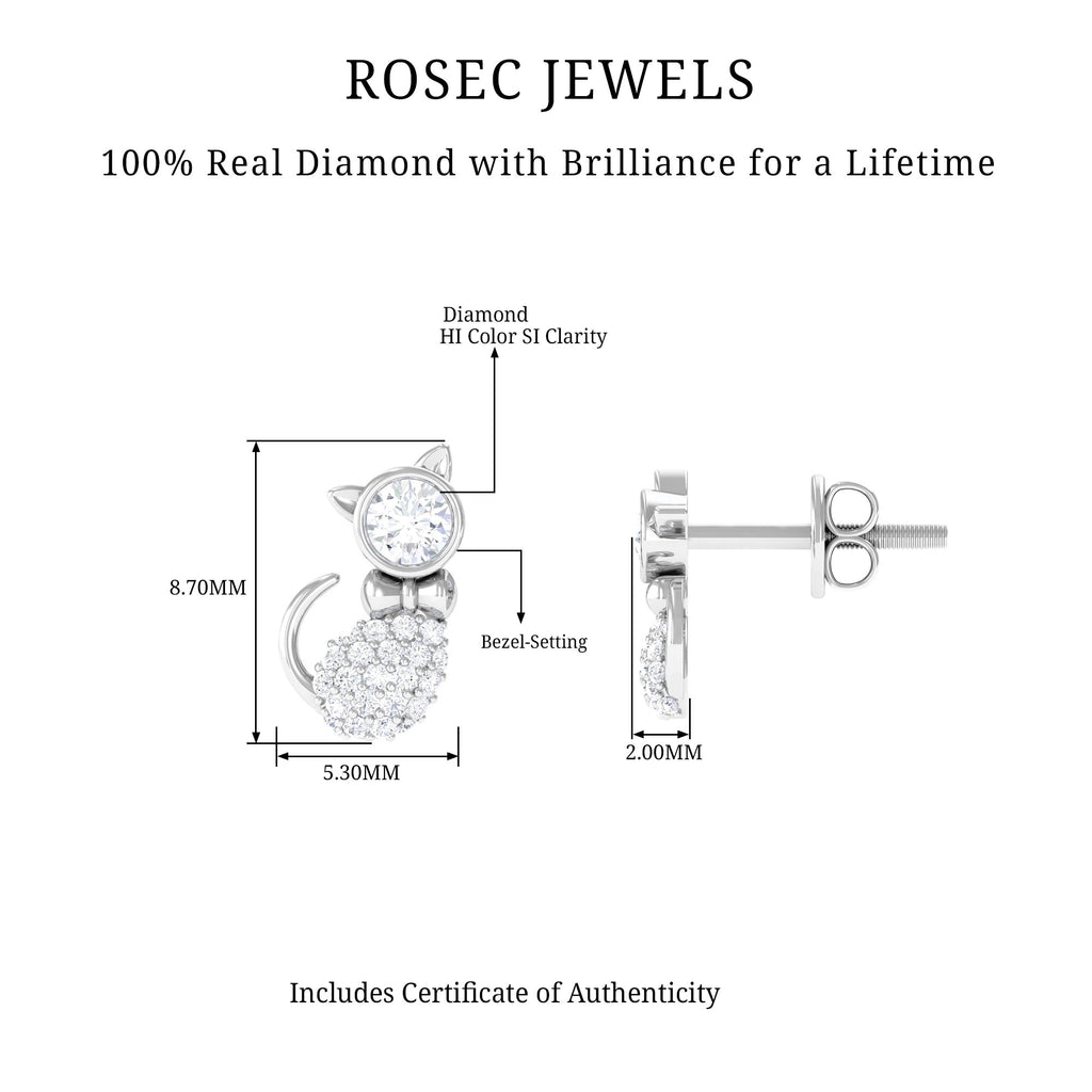 18K White Gold Diamond Cat Stud Earrings X6605