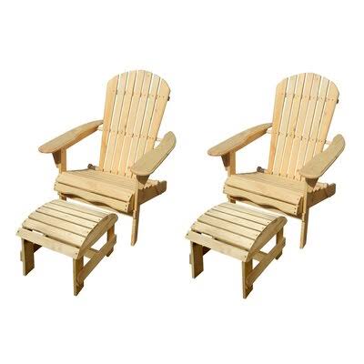 Natural Solid Wood Folding Adirondack Chair with Ottoman B4273