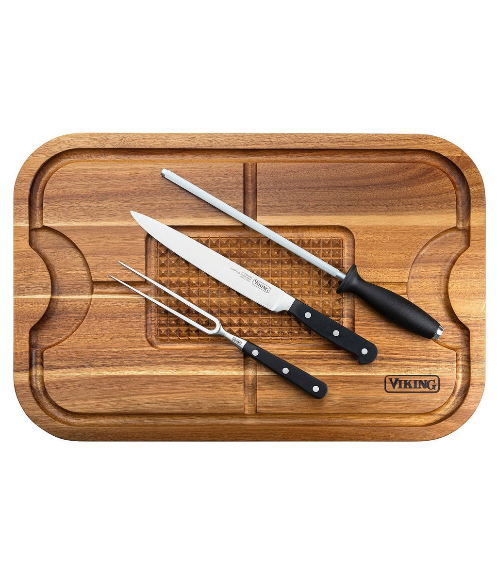 Acacia Carving Board with 3-Piece Carving Set F649