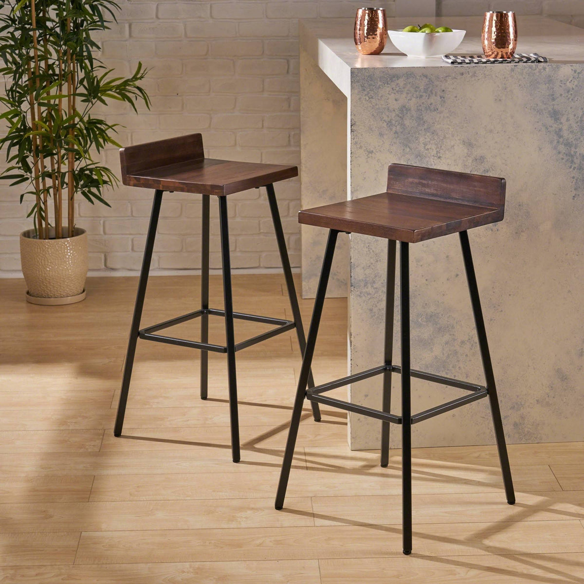 Dark Brown Bar Stool Set of 2 Q232