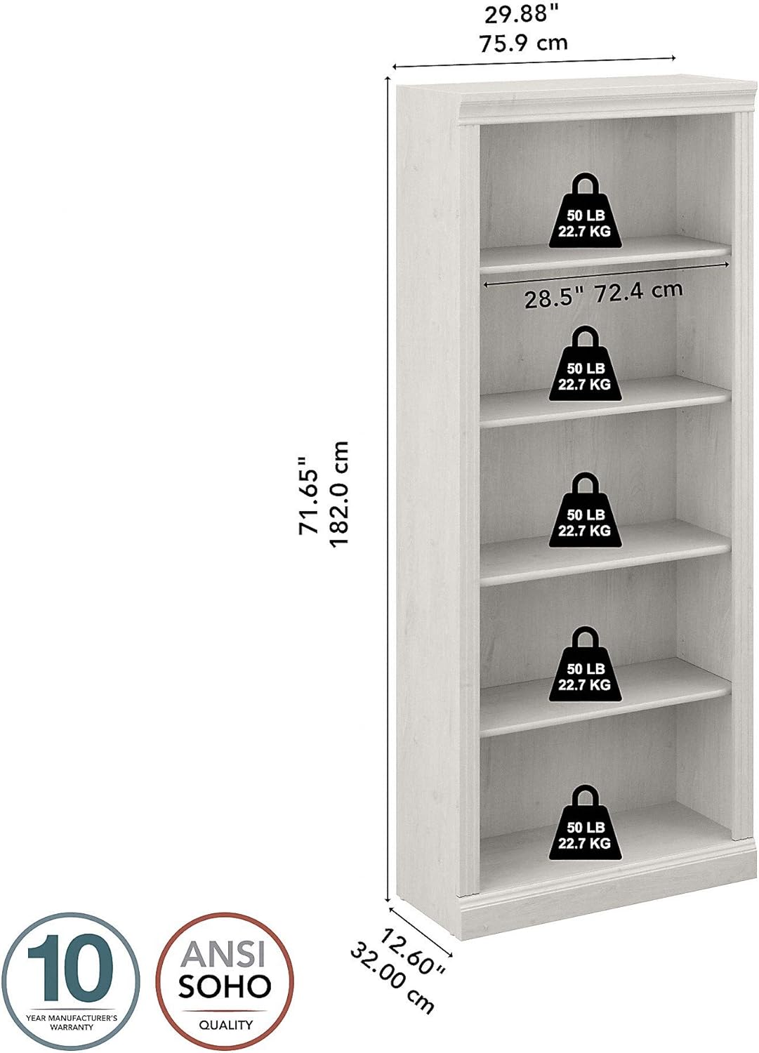Linen White Oak 5 Shelf Bookcase Q968133