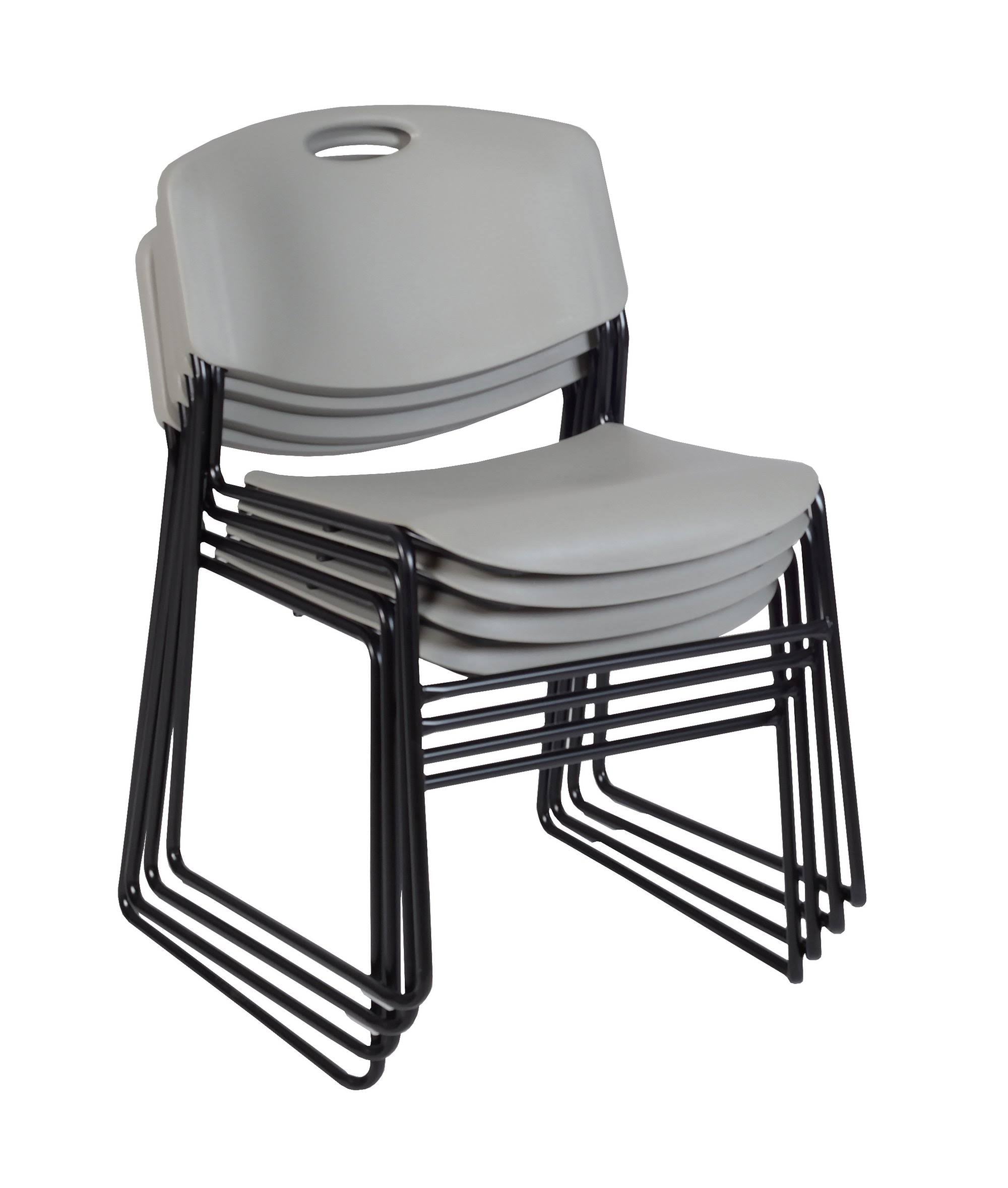 Beige Square Breakroom Table with 4 Grey Stack Chairs D2857