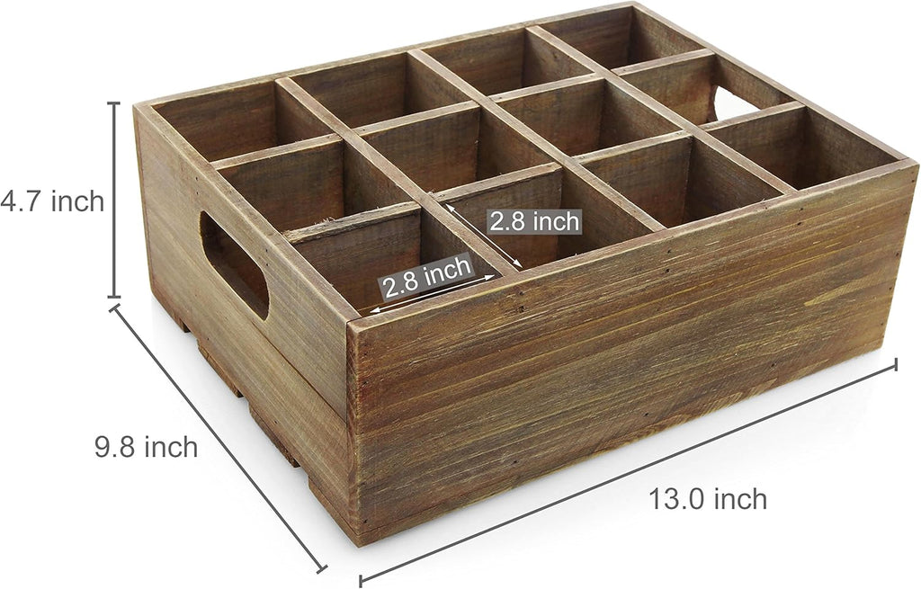 Vintage Finish Rustic Brown Wood 12 Slot Beer Bottle Serving Crate with Carrying Handles Pack of 2 G246