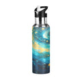 Blue and Golden Stainless Steel Insulated Water Bottle with Straw Lid H2070