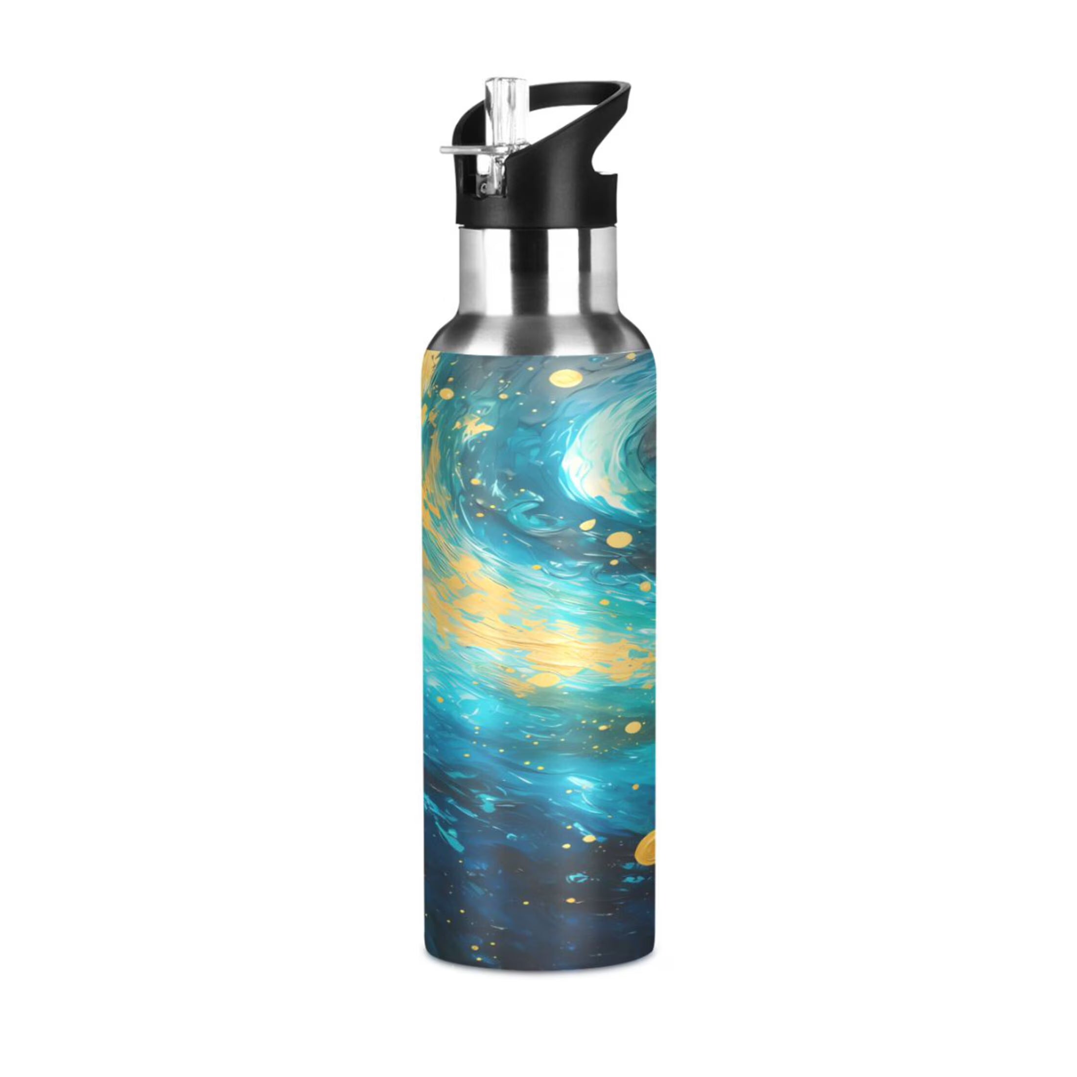 Blue and Golden Stainless Steel Insulated Water Bottle with Straw Lid H2070