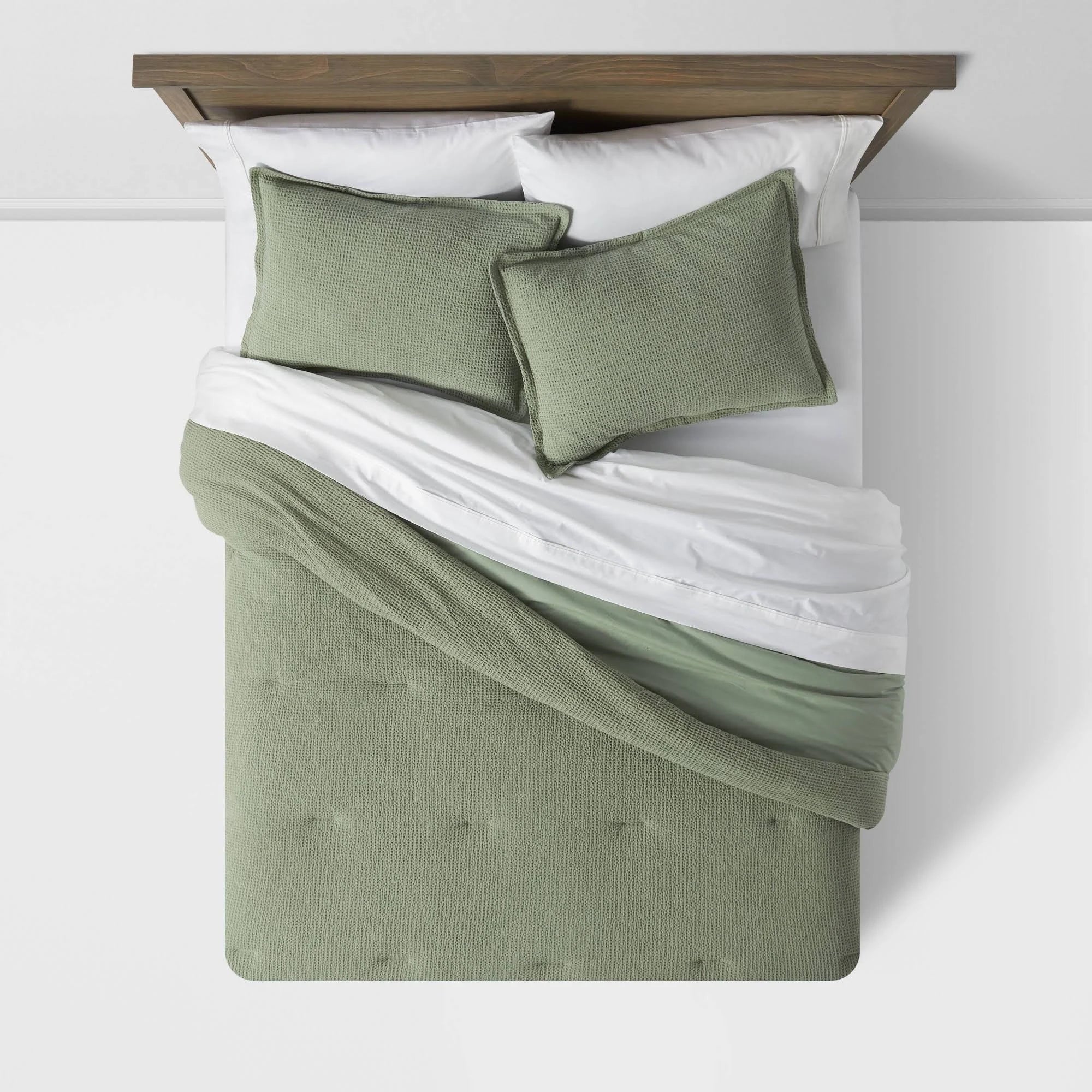 Sage Green Waffle Weave Comforter & Sham Set H216809